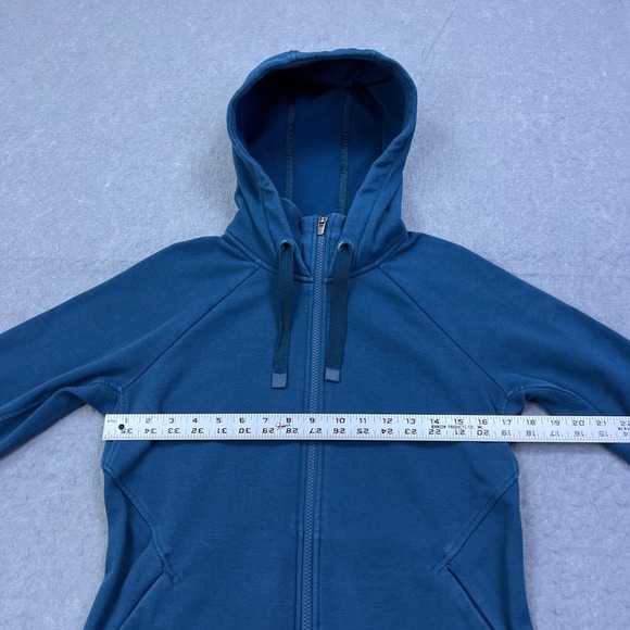 Athleta Triumph Hoodie Women's Medium Blue Fitted Full Zip Funnel Thumbholes - Picture 7 of 11